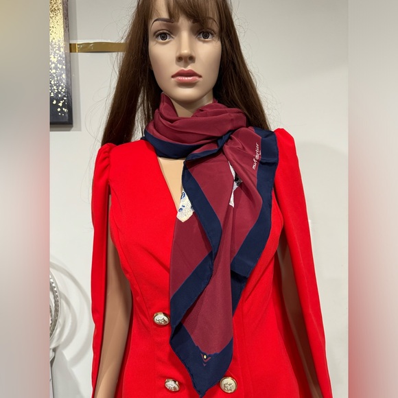 Cartier Jaguar Red and Navy Hand Rolled Silk Scarf - Picture 5 of 8